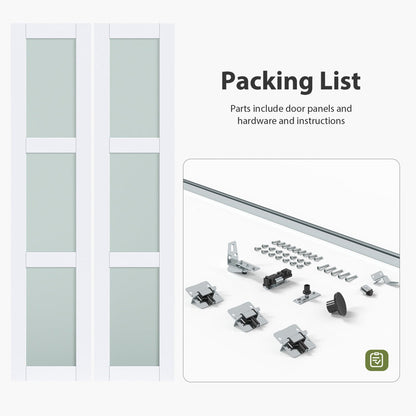 Frosted Glass And Solid Manufactured Wood Bi-Fold Door With Installation Hardware Kit