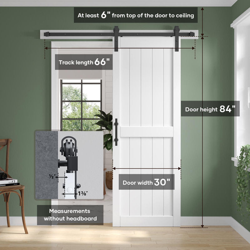 Paneled Manufactured Wood Barn Door with Installation Hardware Kit