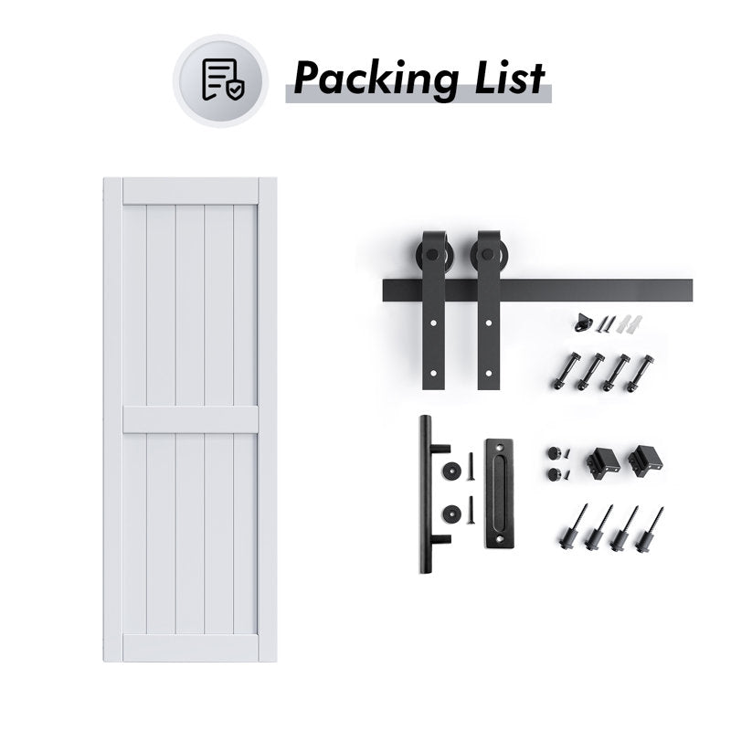 Paneled Manufactured Wood Barn Door with Installation Hardware Kit