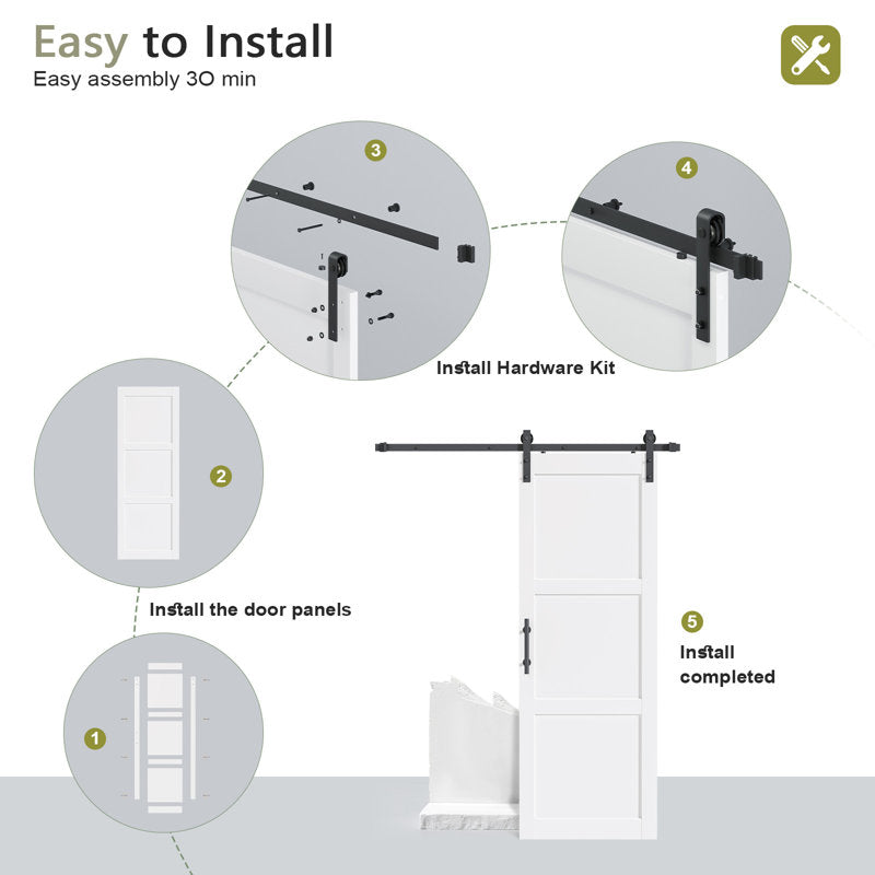 3-Panel Manufactured Wood Barn Door with Installation Hardware Kit