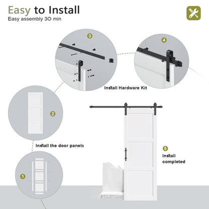 3-Panel Manufactured Wood Barn Door with Installation Hardware Kit