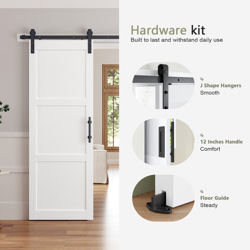 3-Panel Manufactured Wood Barn Door with Installation Hardware Kit