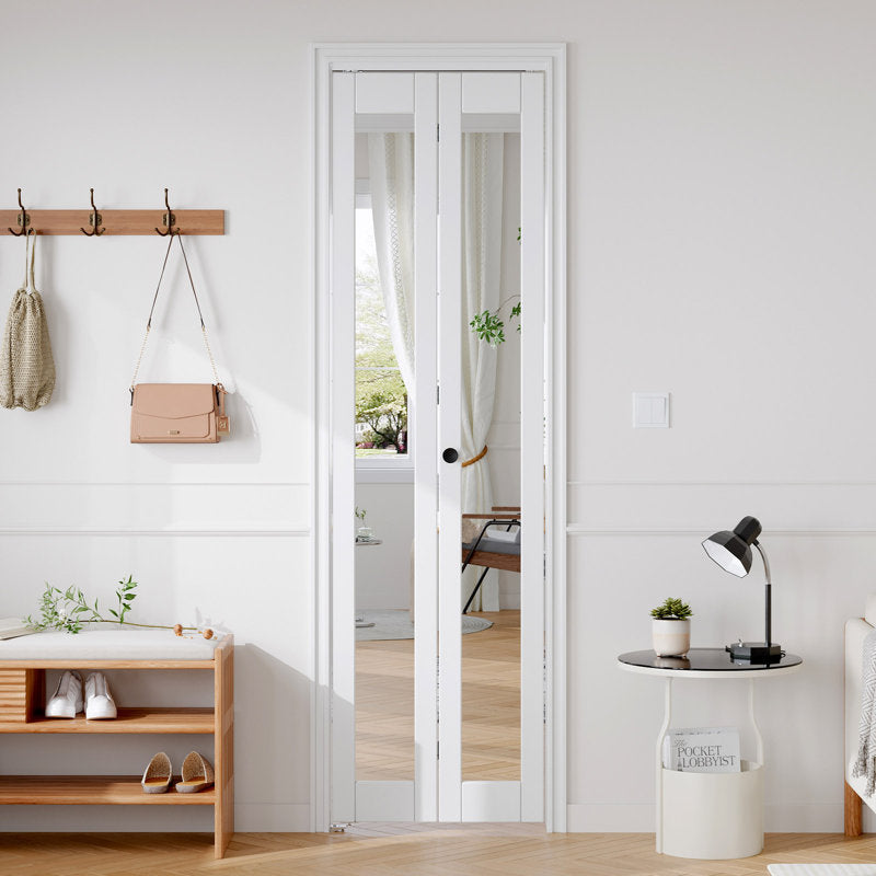 Mirrored Glass And Manufactured Wood Bi-Fold Door With Installation Hardware Kit