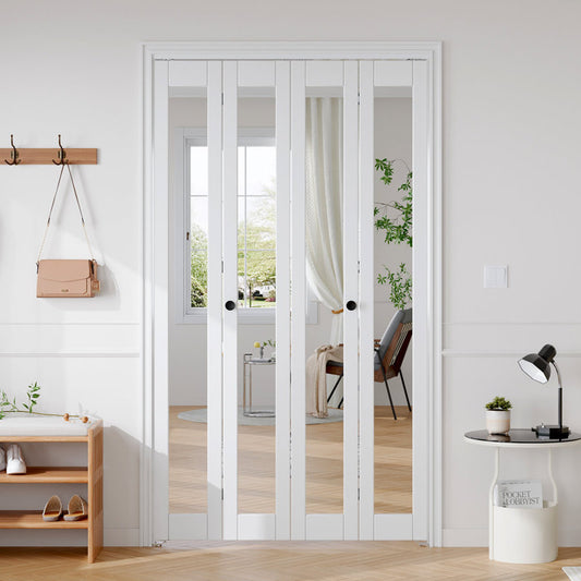 Mirrored Glass And Manufactured Wood Bi-Fold Door With Installation Hardware Kit