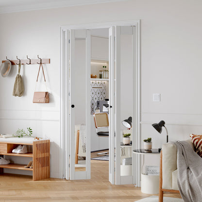 Mirrored Glass And Manufactured Wood Bi-Fold Door With Installation Hardware Kit
