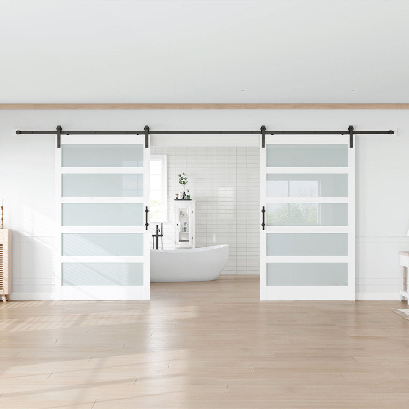 Glass Manufactured Wood Double Barn Door with Installation Hardware Kit