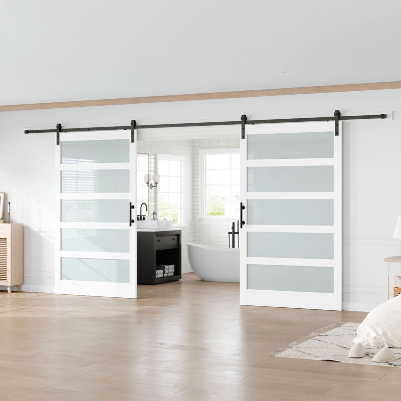 Glass Manufactured Wood Double Barn Door with Installation Hardware Kit