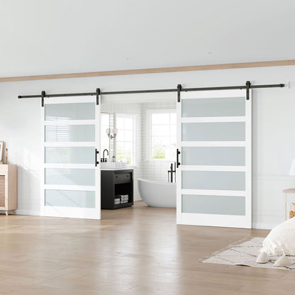 Glass Manufactured Wood Double Barn Door with Installation Hardware Kit
