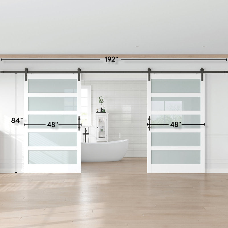 Glass Manufactured Wood Double Barn Door with Installation Hardware Kit
