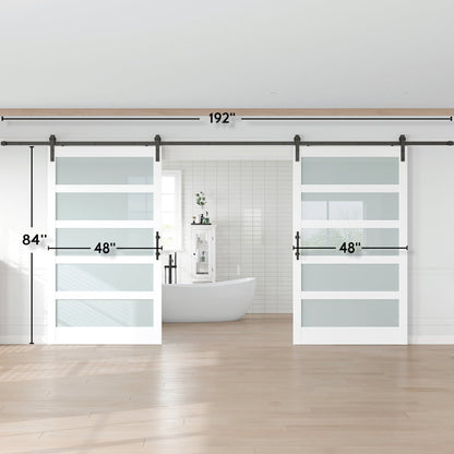 Glass Manufactured Wood Double Barn Door with Installation Hardware Kit