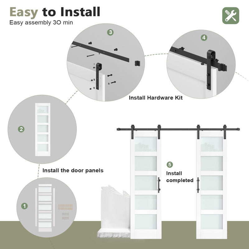 Glass Manufactured Wood Double Barn Door with Installation Hardware Kit