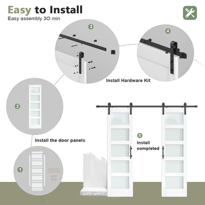 Glass Manufactured Wood Double Barn Door with Installation Hardware Kit