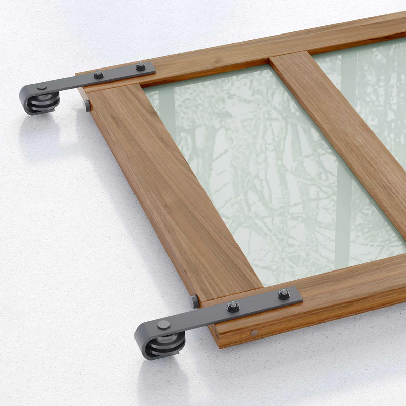 Brown Glass Manufactured Wood Double Barn Door with Installation Hardware Kit