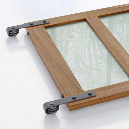 Brown Glass Manufactured Wood Double Barn Door with Installation Hardware Kit