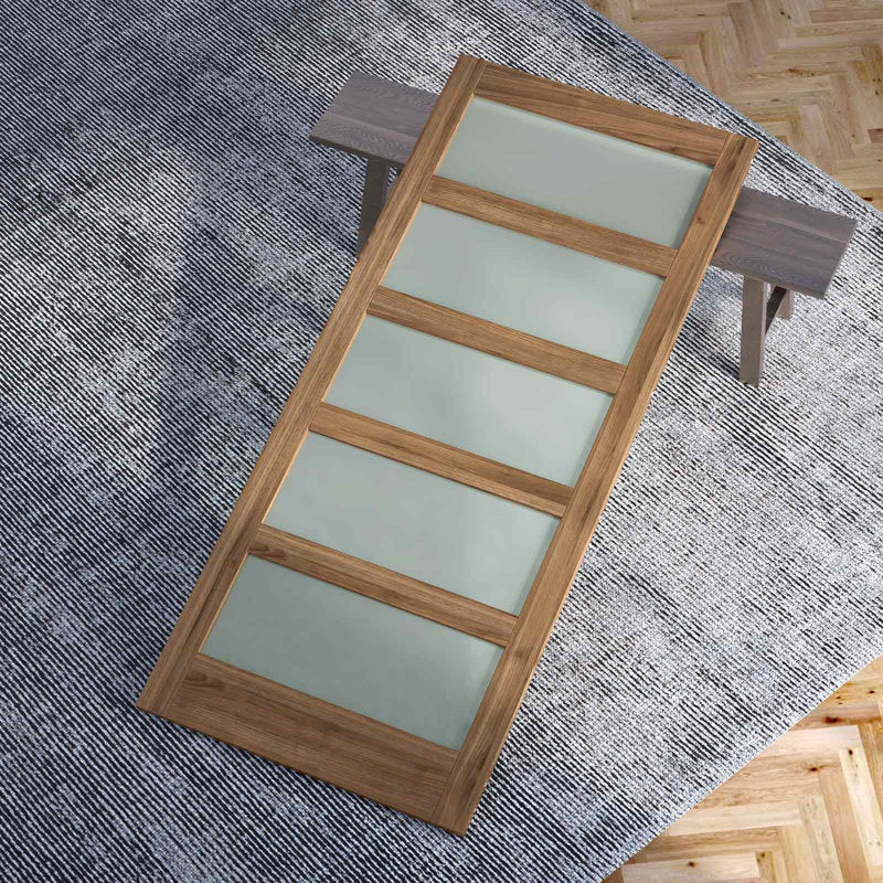 Brown Glass Manufactured Wood Double Barn Door with Installation Hardware Kit