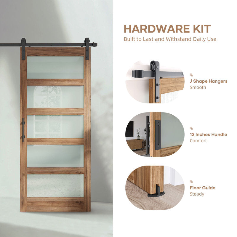 Brown Glass Manufactured Wood Double Barn Door with Installation Hardware Kit