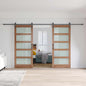 Brown Glass Manufactured Wood Double Barn Door with Installation Hardware Kit