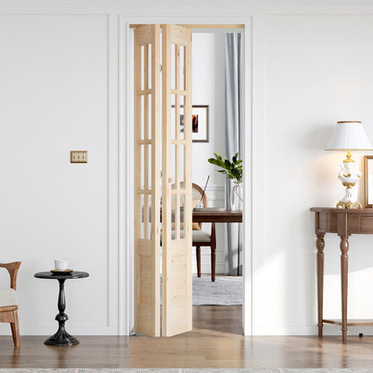 8-Lite Glass And Solid Wood Bi-Fold Door With Installation Hardware Kit