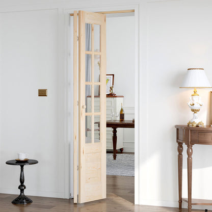 8-Lite Glass And Solid Wood Bi-Fold Door With Installation Hardware Kit