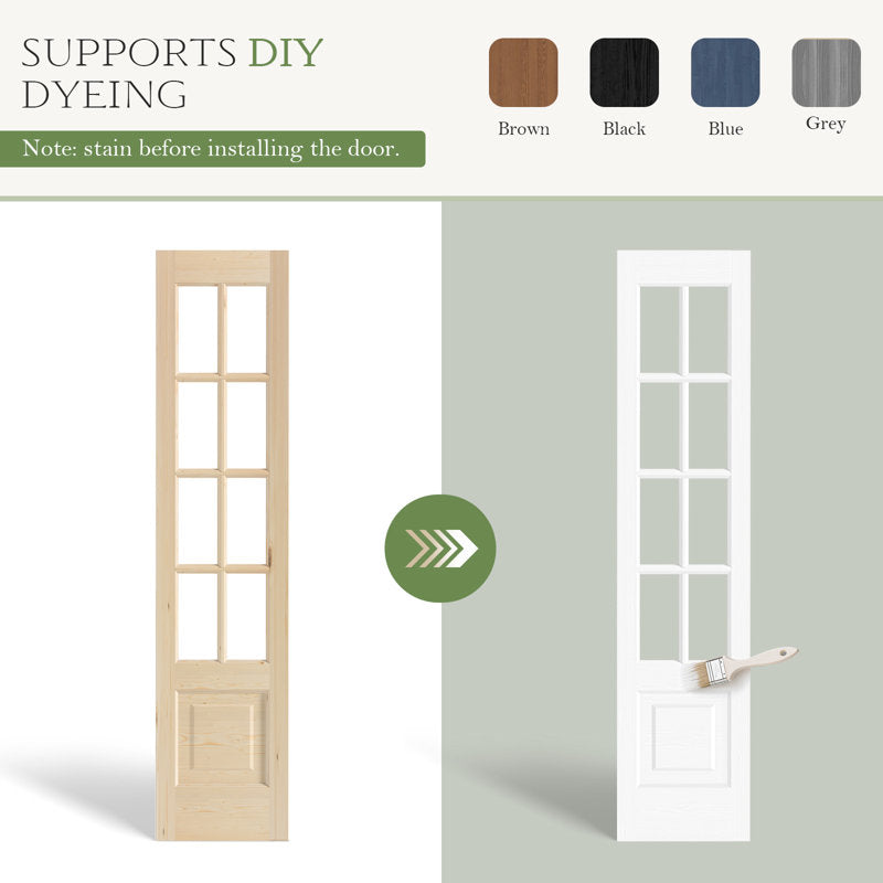 8-Lite Glass And Solid Wood Bi-Fold Door With Installation Hardware Kit