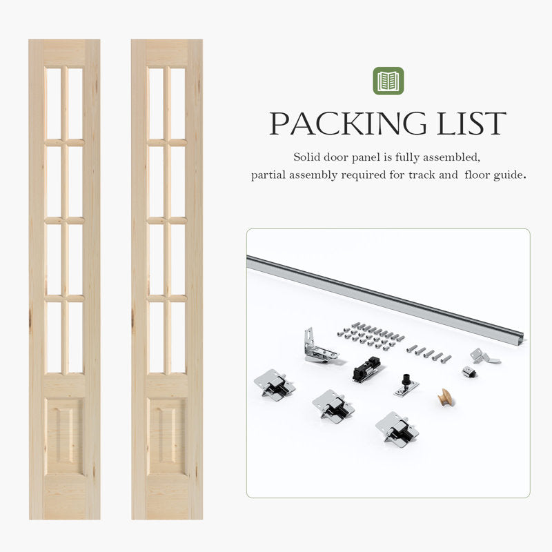 8-Lite Glass And Solid Wood Bi-Fold Door With Installation Hardware Kit