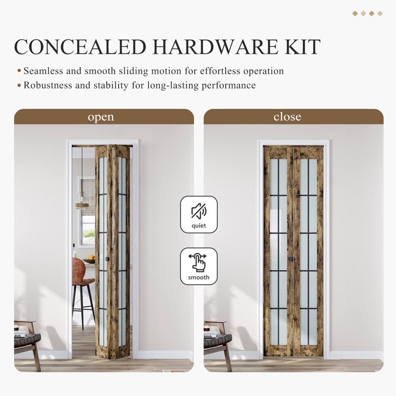 Glass And Manufactured Wood Bi-Fold Door With Installation Hardware Kit