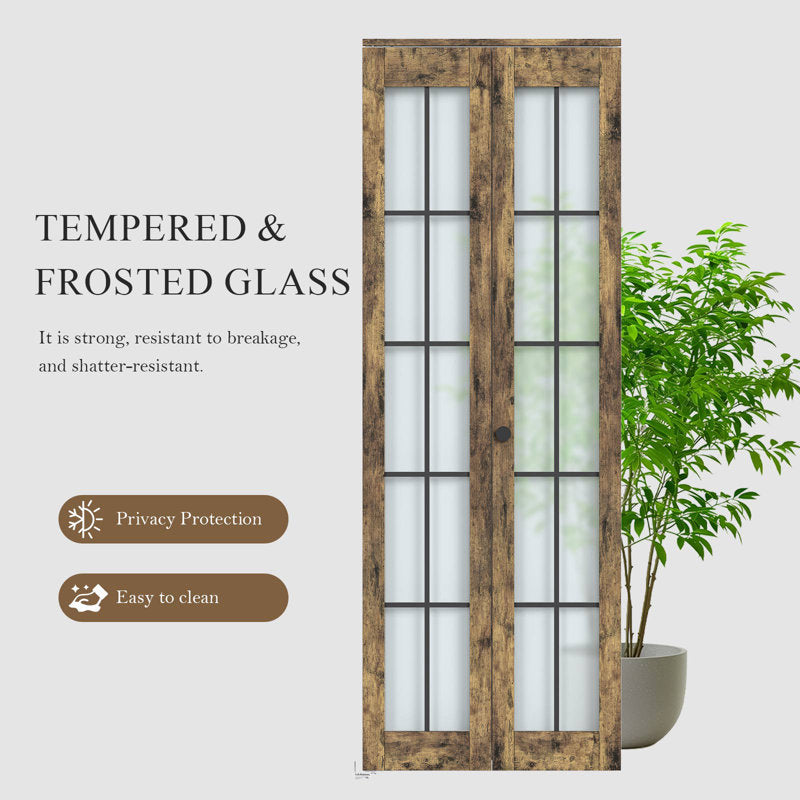 Glass And Manufactured Wood Bi-Fold Door With Installation Hardware Kit