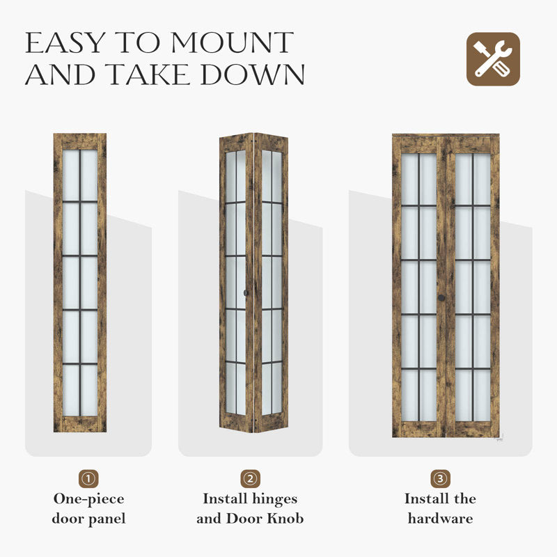 Glass And Manufactured Wood Bi-Fold Door With Installation Hardware Kit