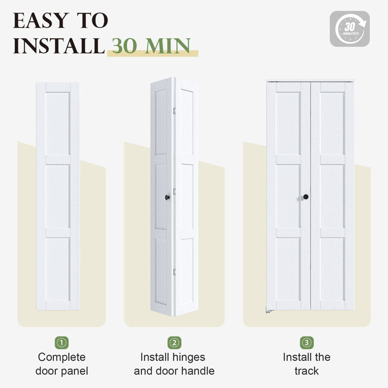3 Panel Manufactured Wood Bifold Sliding Barn Door With Installation Hardware Kit