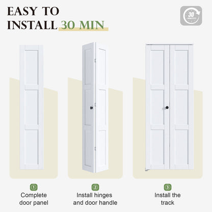 3 Panel Manufactured Wood Bifold Sliding Barn Door With Installation Hardware Kit