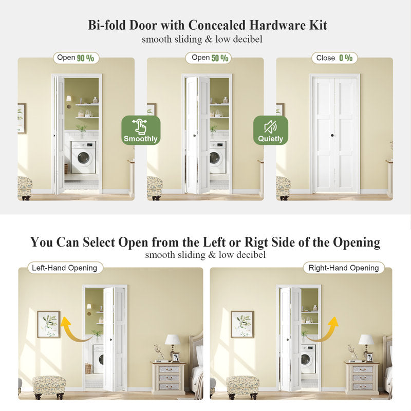 3 Panel Manufactured Wood Bifold Sliding Barn Door With Installation Hardware Kit