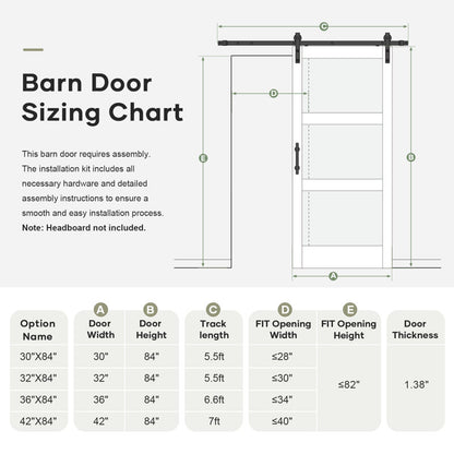 3 Lite 84" Frosted Glass Manufactured Wood Barn Door With Installation Hardware Kit