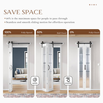 84'' Manufactured Wood And Glass French White Bi-Fold Barn Door With Installation Hardware Kit