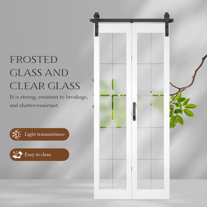 84'' Manufactured Wood And Glass French White Bi-Fold Barn Door With Installation Hardware Kit