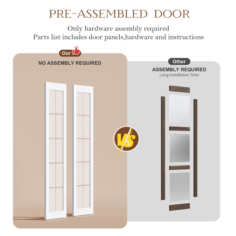 84'' Manufactured Wood And Glass French White Bi-Fold Barn Door With Installation Hardware Kit
