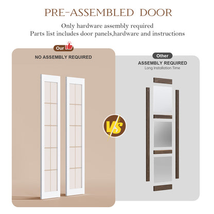 84'' Manufactured Wood And Glass French White Bi-Fold Barn Door With Installation Hardware Kit