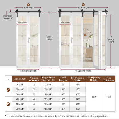 84'' Manufactured Wood And Glass French White Bi-Fold Barn Door With Installation Hardware Kit
