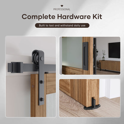 FREDBECK 30 x 84 inch Glass Barn Door with 5.5FT Barn Door Hardware Kit & Handle Included,5-Panel Frosted Glass,Wood Panel,Water-Proof Surface,Pre-Drilled Holes,Need Assembly