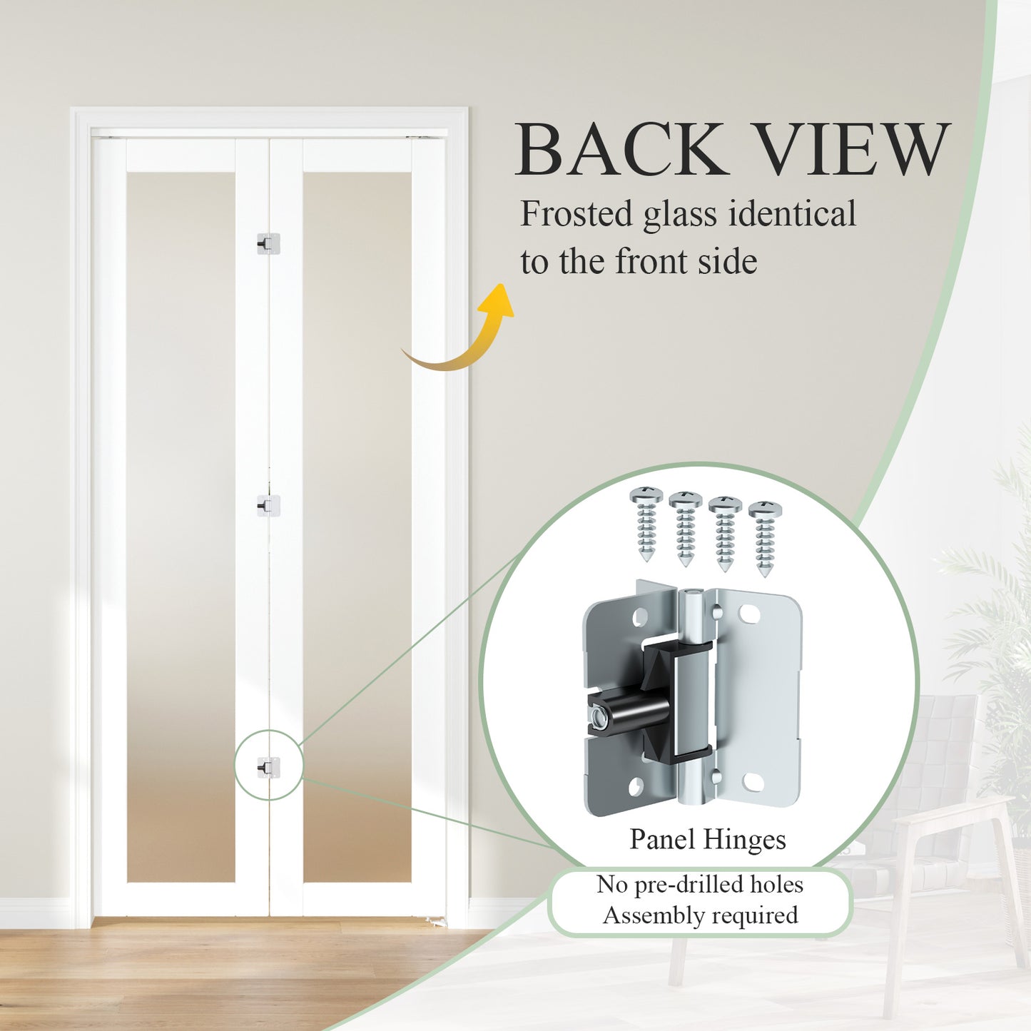 Modern Minimalist Folding Door | Space-Saving Interior Bi-Fold Door | White Wood Grain Finish | Closet / Storage Room / Partition Door | Smooth & Quiet Operation