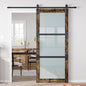 Fredbeck 30x84 Frosted Glass Barn Doors Aluminum Frame and 5.5ft Hardware Kit Included, Waterproof PVC Coating,Pre-Drilled Ready to Assemble，Brown, 3-Panels，Modern Interior Sliding Doors with Glass