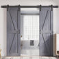 FREDBECK 30in x 84in Gray Wood Barn Door Slab with 5ft (60inch) Barn Door Hardware Track Kit Included, Double Surfaces,Simple Assembly is Required,K-Frame,Grey