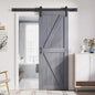 FREDBECK 30in x 84in Gray Wood Barn Door Slab with 5ft (60inch) Barn Door Hardware Track Kit Included, Double Surfaces,Simple Assembly is Required,K-Frame,Grey