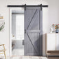 FREDBECK 30in x 84in Gray Wood Barn Door Slab with 5ft (60inch) Barn Door Hardware Track Kit Included, Double Surfaces,Simple Assembly is Required,K-Frame,Grey