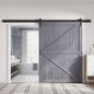 FREDBECK 30in x 84in Gray Wood Barn Door Slab with 5ft (60inch) Barn Door Hardware Track Kit Included, Double Surfaces,Simple Assembly is Required,K-Frame,Grey