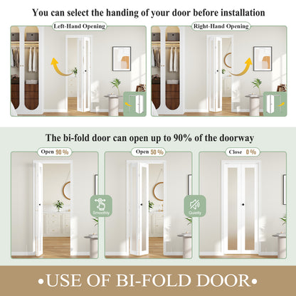 Modern Minimalist Folding Door | Space-Saving Interior Bi-Fold Door | White Wood Grain Finish | Closet / Storage Room / Partition Door | Smooth & Quiet Operation
