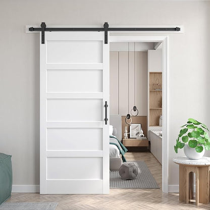 Fredbeck Double 18x84 inch White Barn Door with 6.6FT Barn Door Hardware Kit Included,with MDF and Wood,DIY Assembly,3-Panel,36inch barn Door,Fit 33in-35in Opening