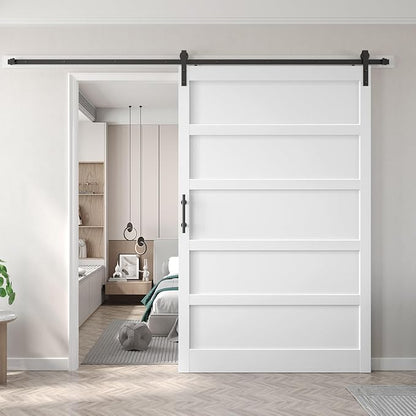 Fredbeck Double 18x84 inch White Barn Door with 6.6FT Barn Door Hardware Kit Included,with MDF and Wood,DIY Assembly,3-Panel,36inch barn Door,Fit 33in-35in Opening