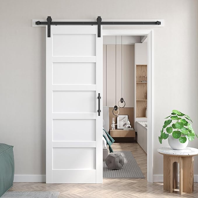 Fredbeck Double 18x84 inch White Barn Door with 6.6FT Barn Door Hardware Kit Included,with MDF and Wood,DIY Assembly,3-Panel,36inch barn Door,Fit 33in-35in Opening