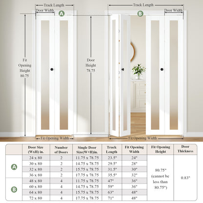 Modern Minimalist Folding Door | Space-Saving Interior Bi-Fold Door | White Wood Grain Finish | Closet / Storage Room / Partition Door | Smooth & Quiet Operation