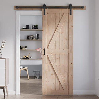 FREDBECK 30in x 84in Sliding Barn Door with 5FT Barn Door Hardware Kit Included Wood K Shape Solid Spruce Panel Need to Assembly